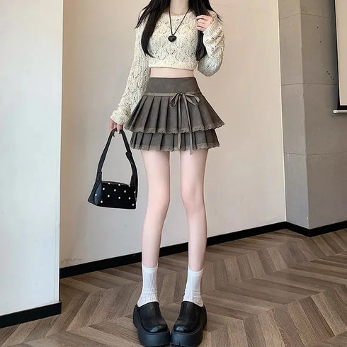 2段プリーツスカート